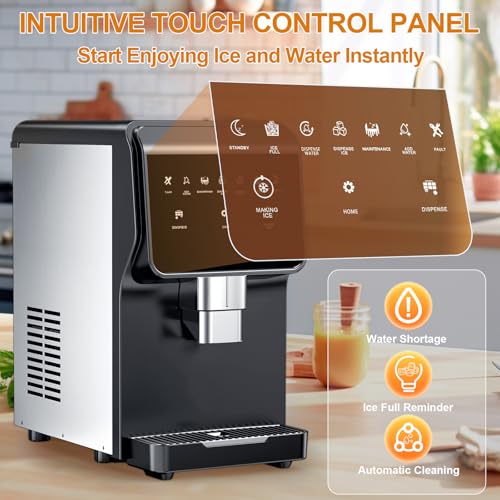 Image of Nugget Ice Maker Countertop, 50LBS /24H, 5LBS Storage, 2-in-1 Ice Maker & Water Dispenser, Soft Chewable Pellet Ice, Stainless Steel, Self-Cleaning for Home Kitchen Office Bar
