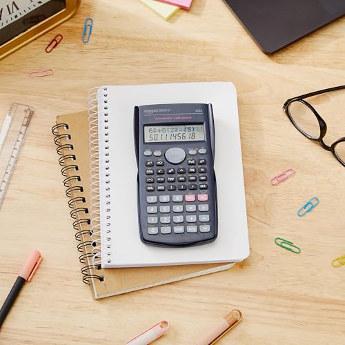 Image of Amazon Basics AB-82MS 240 Functions and 2-Line Display Scientific Calculator | 240 Function Scientific Calculator | 2-Line Large Display, Blue