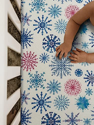 Image of Soft Fitted Crib Sheet, Stretchy and Breathable Toddler Crib Sheet for Boys and Girls, Fits Standard Crib and Toddler Mattress (Snowflake)