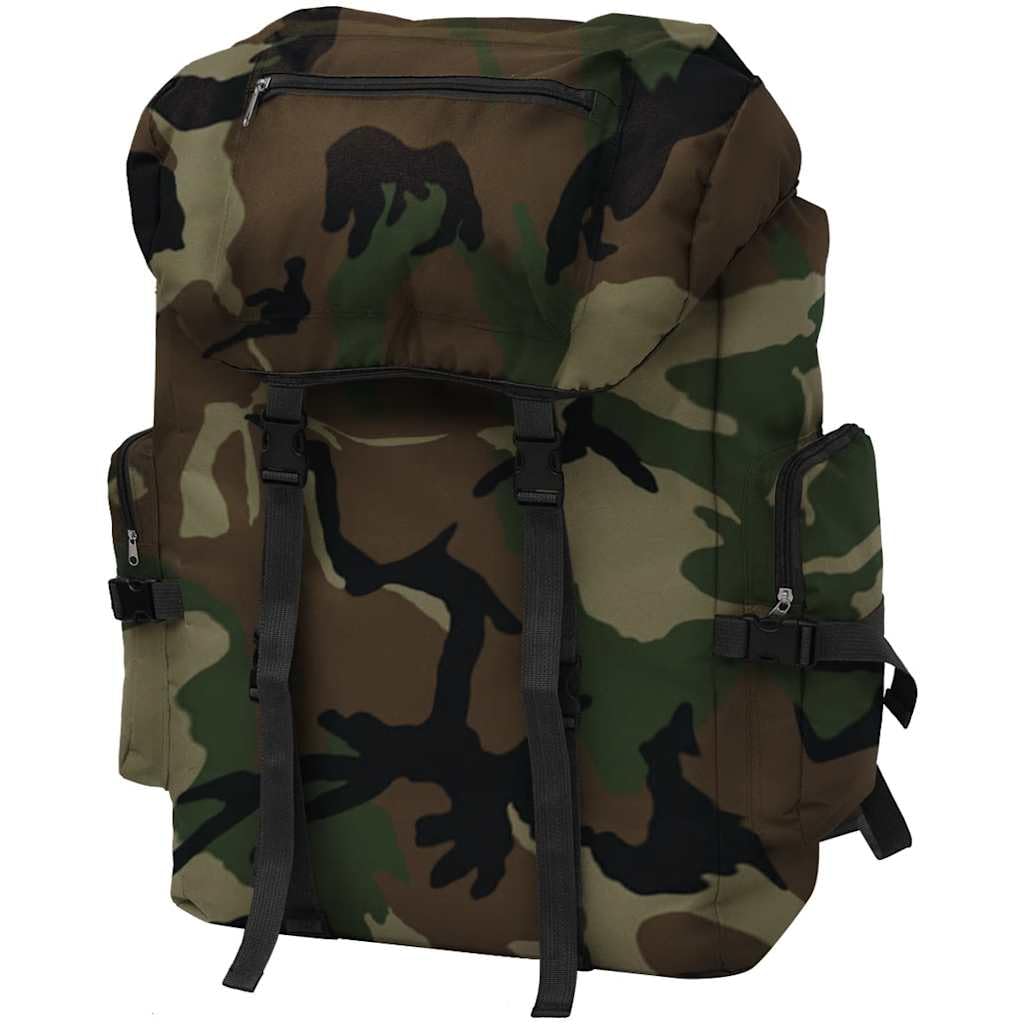 Armeerucksack 65 L Camouflage aus 600D Polyester wasserabweisend, gepolsterte Schultergurte und Hüftgurt, 43 x 21 x 70 cm, für Wandern, Camping, Reise und Outdoor