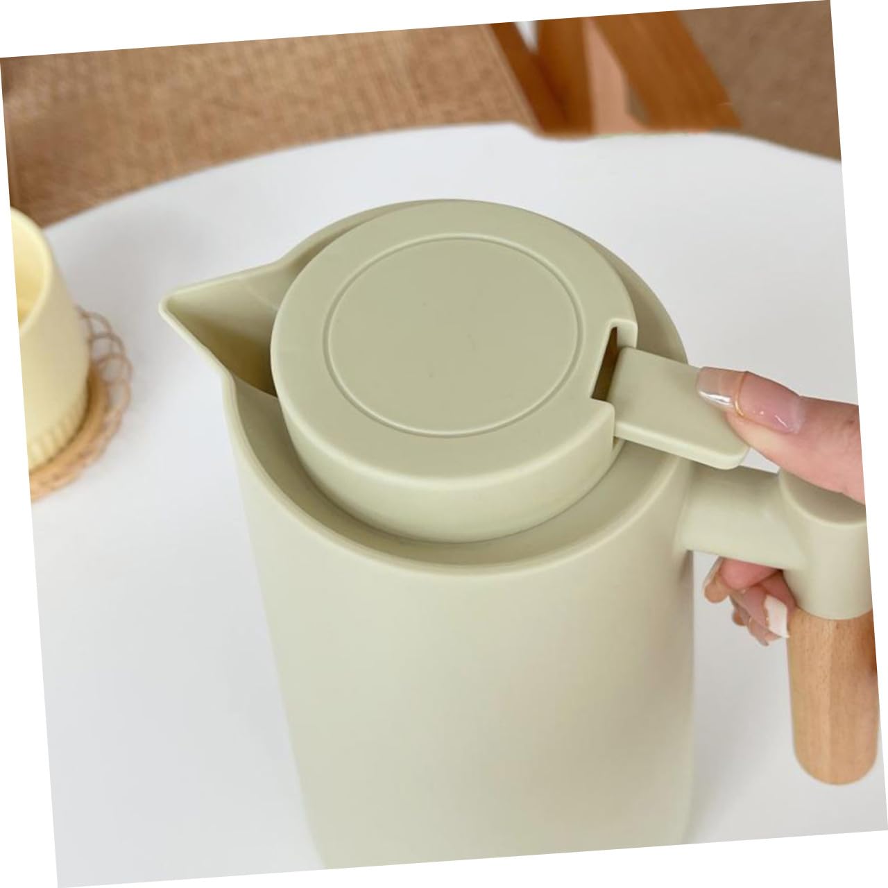 Grosse Bouteille Isotherme en Verre Poignée en Bois Style Nordique 1000 Ml Couvercle Étanche pour Usage Quotidien la Maison