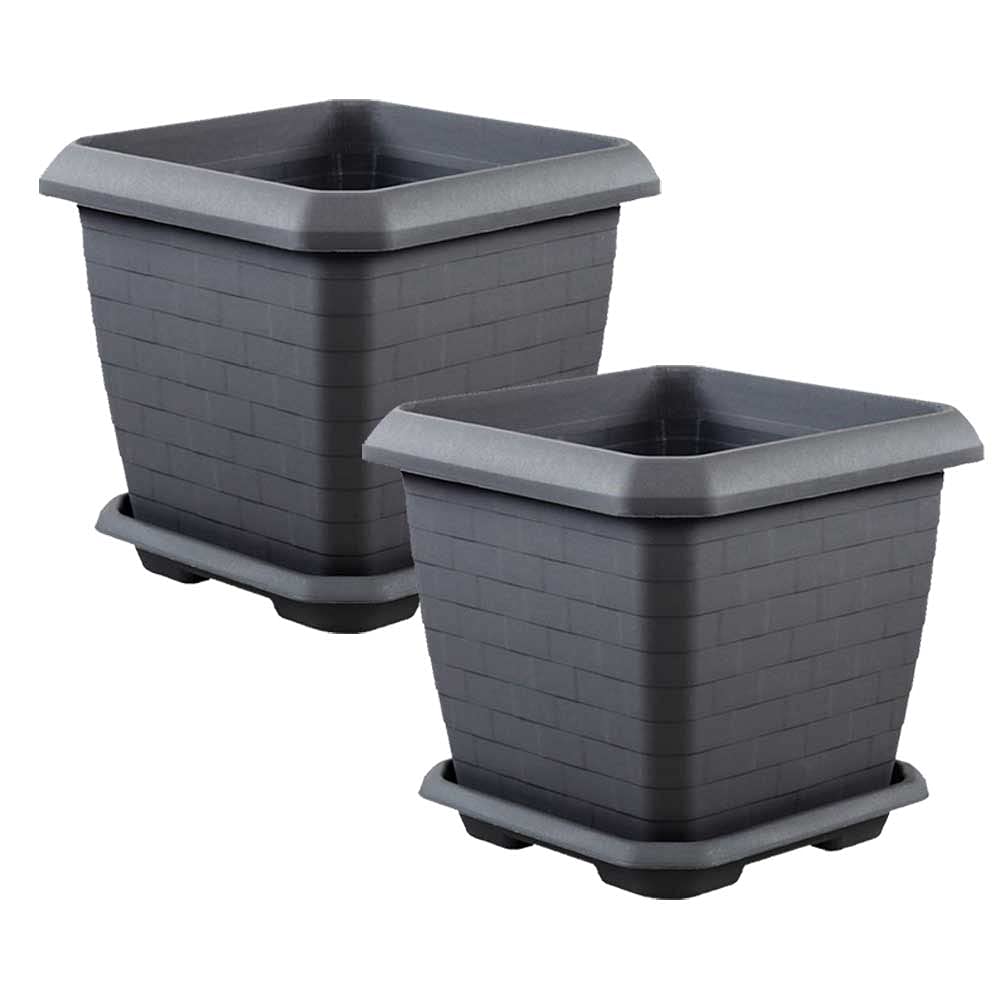 Maceta Cuadrada 44x44cm, Set 2 Unidades, Maceta con Plato, 44 litros (Antracita)