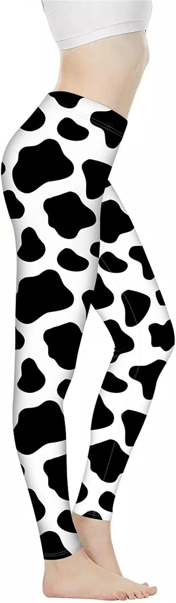 Sureruim Women's White Cow Print High Waist Yoga Pants Black And Texture Cow Pattern Cowhide Pattern Sports Gym Running Leggings Cute Farm Animal Skin Print Workout Pants Tummy Control For Girls(2Xl)