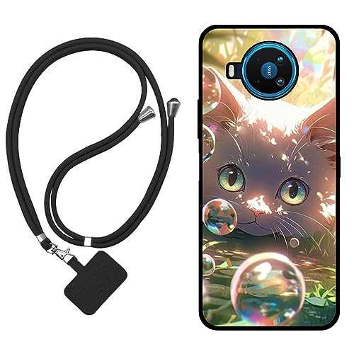 Sunrive Funda Compatible con Nokia 8.3 5G,Slim Fit Gel Mate Carcasa Case Bumper de Impactos y Anti-Arañazos Espalda Cover (Burbujas Gatos)+1 X Correa Universal