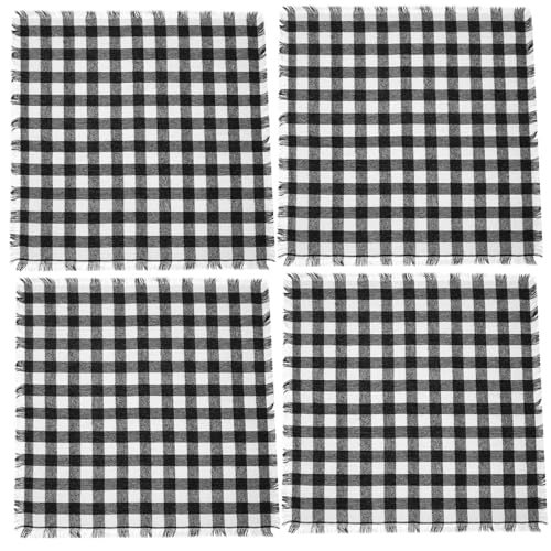 FOMIYES Servilletas de Tela de Algodón a Cuadros Negros 45 Cm Flecos, Lavables a Máquina, 4 Piezas, Decoración Rústica para Mesa de Comedor, Cenas Navideñas y Eventos Obsequios