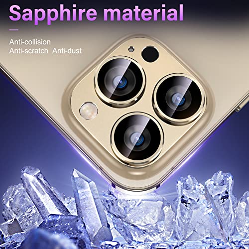 Image of Uyiton for iPhone 14 Pro /iPhone 14 Pro Max Camera Lens Protector, [Drop Protection] 9H Tempered Glass Camera Cover screen Metal Ring Case Friendly Scratch Resistant Easy to Install Gold