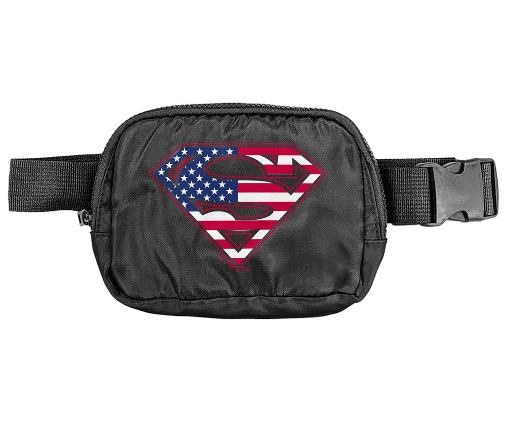 Superman USA American Flag Shield Logo Belt Bag, Crossbody Fanny Pack for Women and Men, Adjustable