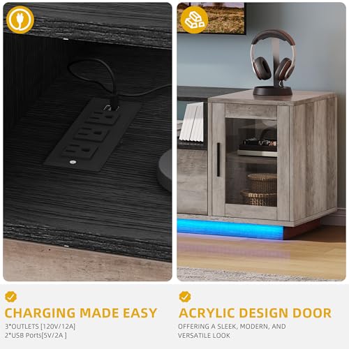 DWVO Modern TV Stands for Living Room with Power Outlets, Farmhouse TV Stand for 65+ inch TV, LED Entertainment Center with Storage Cabinet, TV Console Cabinet, Gaming Media Stand, Rustic Grey