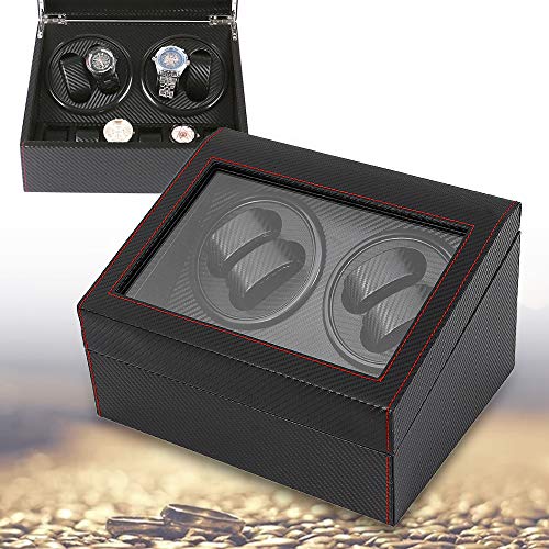 Dyrabrest Watch Winder Carbon Fiber Display Box Case,Watch Winder For 4 Automatic Watches, With Extra 6 Watch Storages,Silent Motor,Flexible Watch Pillow Storage Box #TOP6