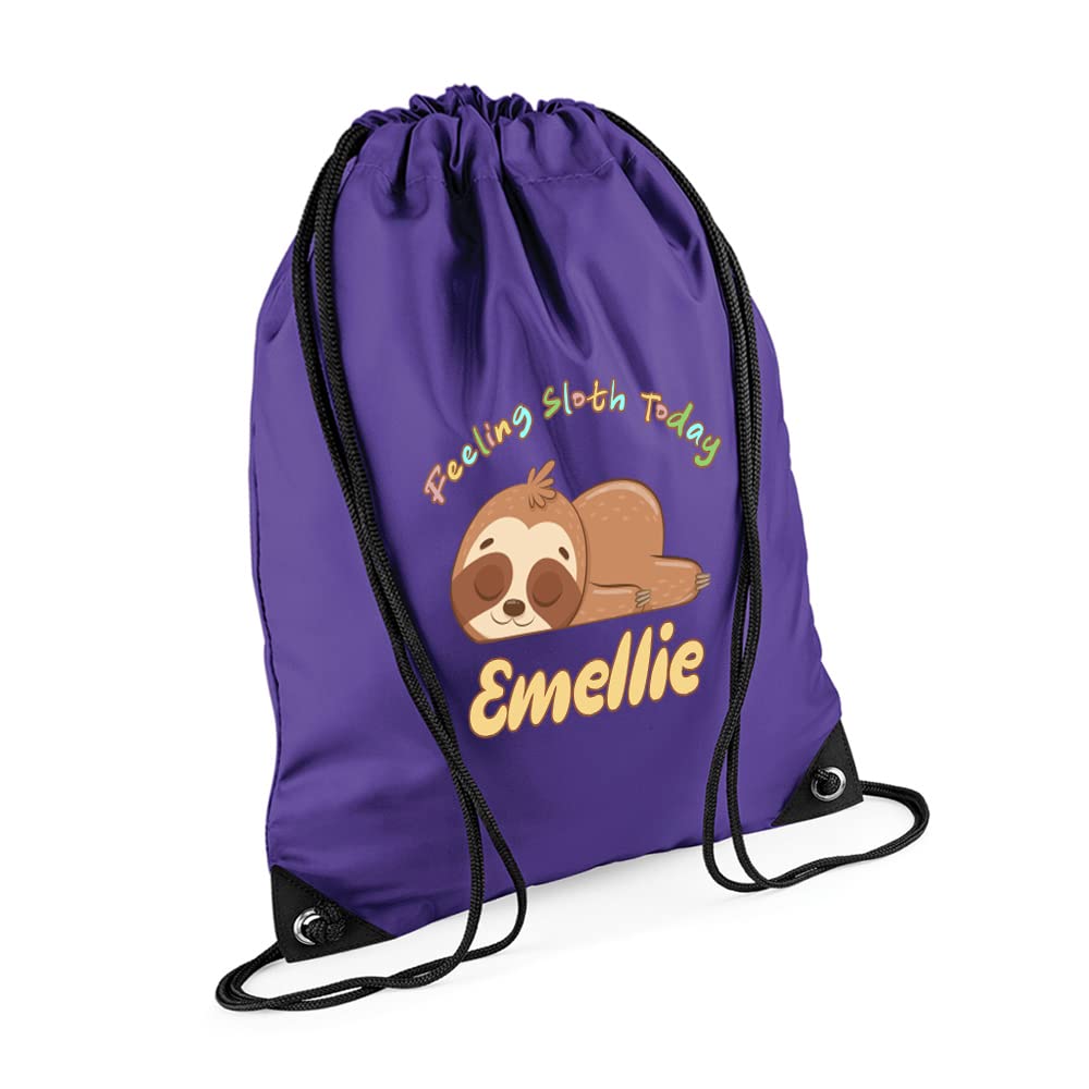 Getagift Sloth Design Bag, Personalised Bag, Custom With your Name, Animal Lover, Birthday, Christmas, Gift For Men-Women Drawstring Bag, PE Gym Kit Swimming, Sport Rucksack. (Purple)