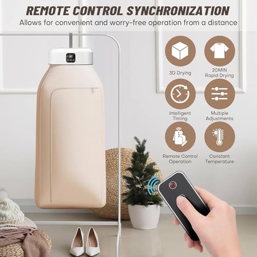 Image of Foldable Electric Clothes Dryer with Hot Air Drying | Portable Mini Cloth Drying Machine for 7-8 Clothes | Constant Temperature Fast Drying for Jeans, T-Shirts, Towels | Travel, Home & Dorm Use