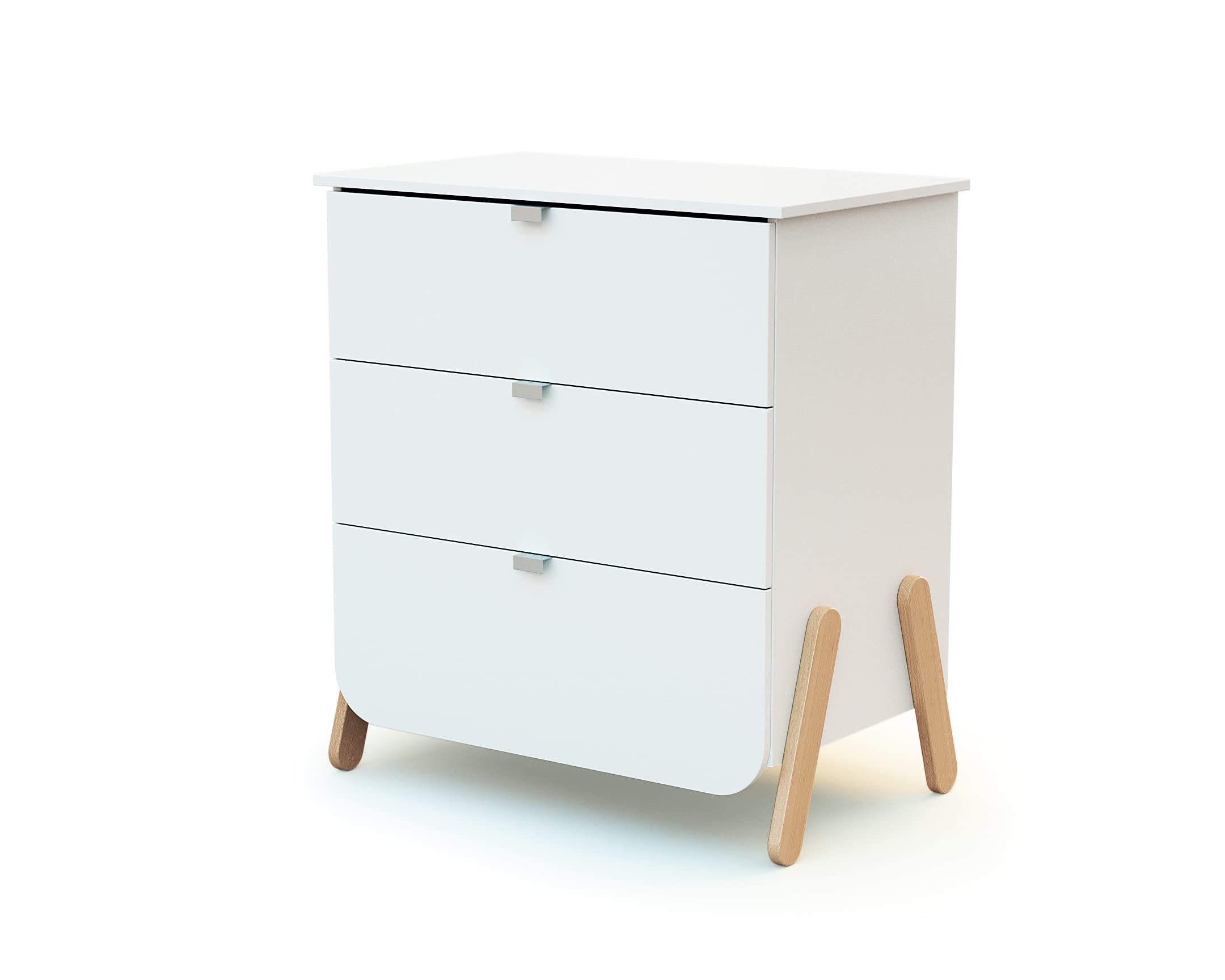 AT4 - Chambre bébé lit évolutif 70 x 140, commode à langer et armoire en bois PIRATE Blanc et Hêtre Verni | Armoire 6 étagères dont 4 réglables et une penderie | Plan à langer inclus