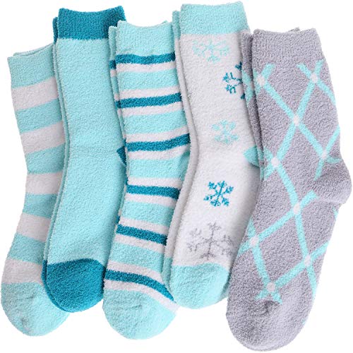 Womens Girls Fuzzy Socks 5 Pairs Soft Cabin Warm Fluffy Cozy Slipper Winter Stocking Stuffers Fleece Adult Sleep Plush Socks (Mix Color B)