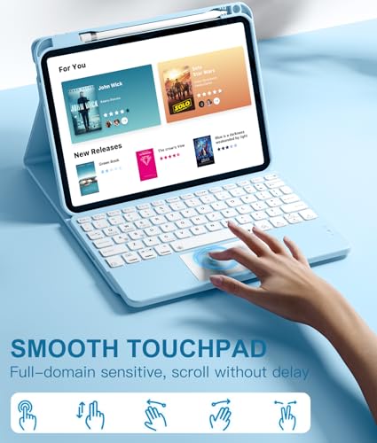 Image of Harvopu Compatible for iPad 11th 10th Generation Case with Keyboard, Folio Cover with Pencil Holder, Multi-Touch Trackpad, 7 Color Backlit, Detachable Keyboard for iPad (A16) 11th /10th Gen (Sky Blue)