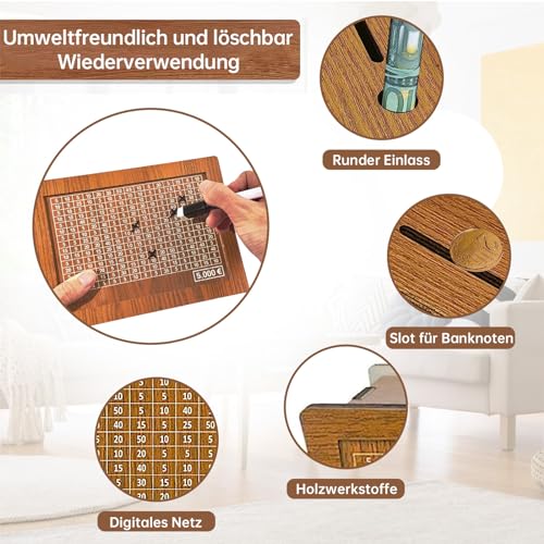 5000 Euro Sparziel, Neue Sparbüchse mit Zähler, mit Acrylplatte, abwischbar und wiederverwendbar nach Erreichen des Ziels, kreative Sparbüchse, Sparen Lernen, Geschenk für Kinder!