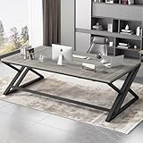HSH Schreibtisch Großer Computertisch aus Holz und Metall Industriestil Design Bürotisch Arbeitstisch für 2 Personen PC Tisch ideal für HomeOffice Büro Langer Schreibtische Grau 180cm