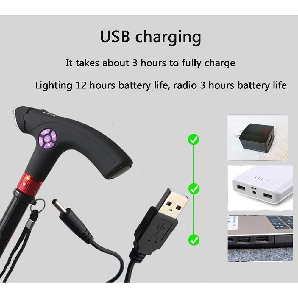 Bastone da passeggio per stampelle per anziani intelligenti multifunzione Bastone da passeggio telescopico con stampelle in alluminio leggero a LED con allarme intelligente regolabile in altezza
