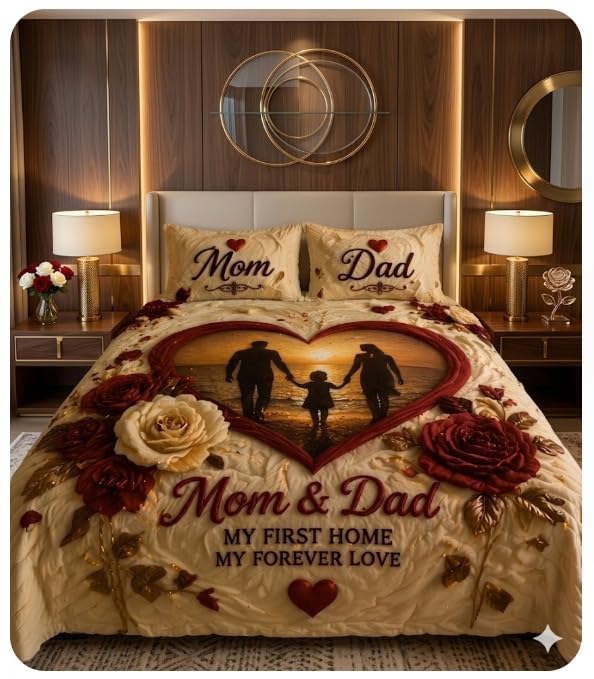 Glace Cotton Mom Dad Printed Bedsheet 90 x 100 Inch with 2 Pillow Covers, Double Bed Bedsheet Set with Heart Design, Decorative Bed Cover for Bedroom Home Décor-picture-13