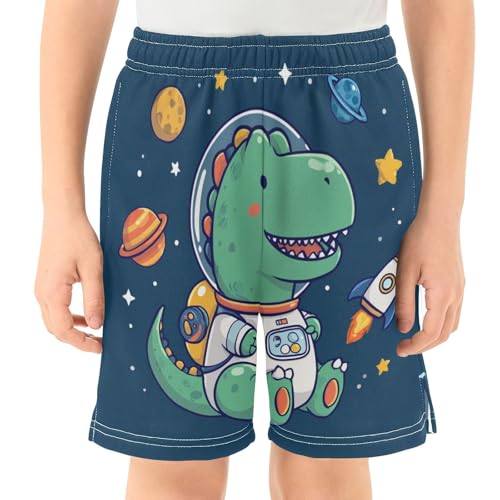 DOMIKING Dinosaur Planet Blue Kids Shorts Pull-on Boys Shorts with Elastic Waist Casual Athletic Pants for Playwear Summer2