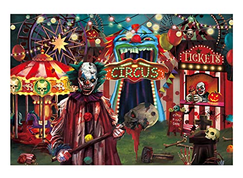 Funnytree 7x5ft Halloween Evil Circus Theme Backdrop for Photography Clown Creepy Carnival Haunted House Horror Scary Birthday Party Decorations Banner Home Decor Photo Booth Props Background