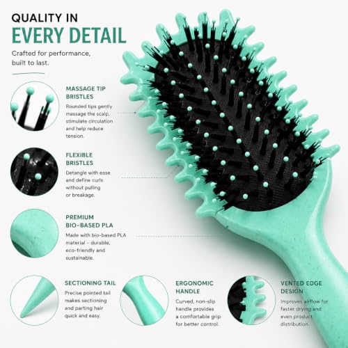 Image of Combelle 5-in-1 Curl Hair Brush | Vegan Boar Bristles | Bio-Based PLA Handle | Detangling, Defining & Frizz Control for Curly & Wavy Hair | For Men & Women - Multicolor