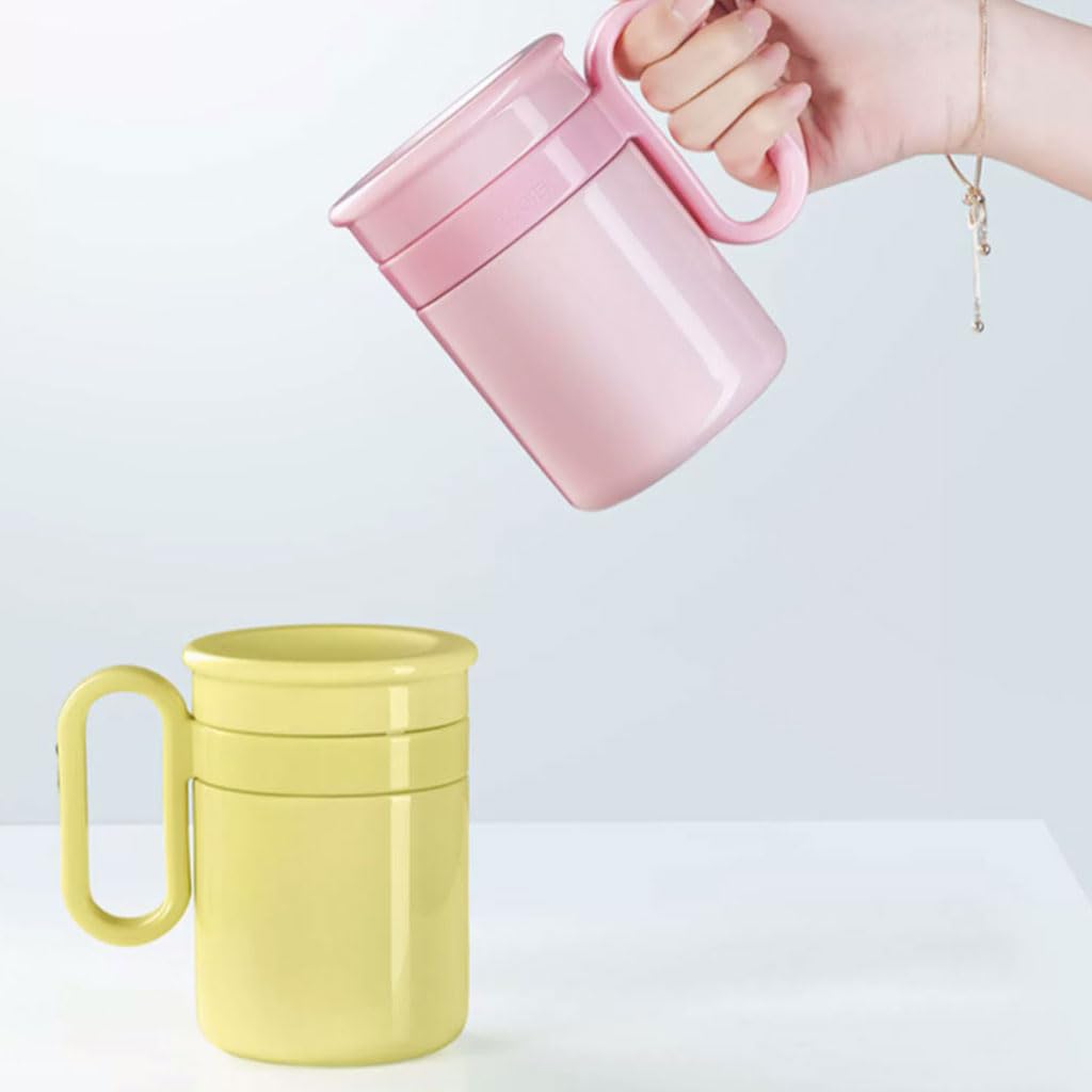 große kapazität Büro-Isolierbecher, Kaffeetasse aus Edelstahl, einfacher Trinkbecher mit Griff, Teetasse für zu Hause, wiederverwendbar, 420 ml solide
