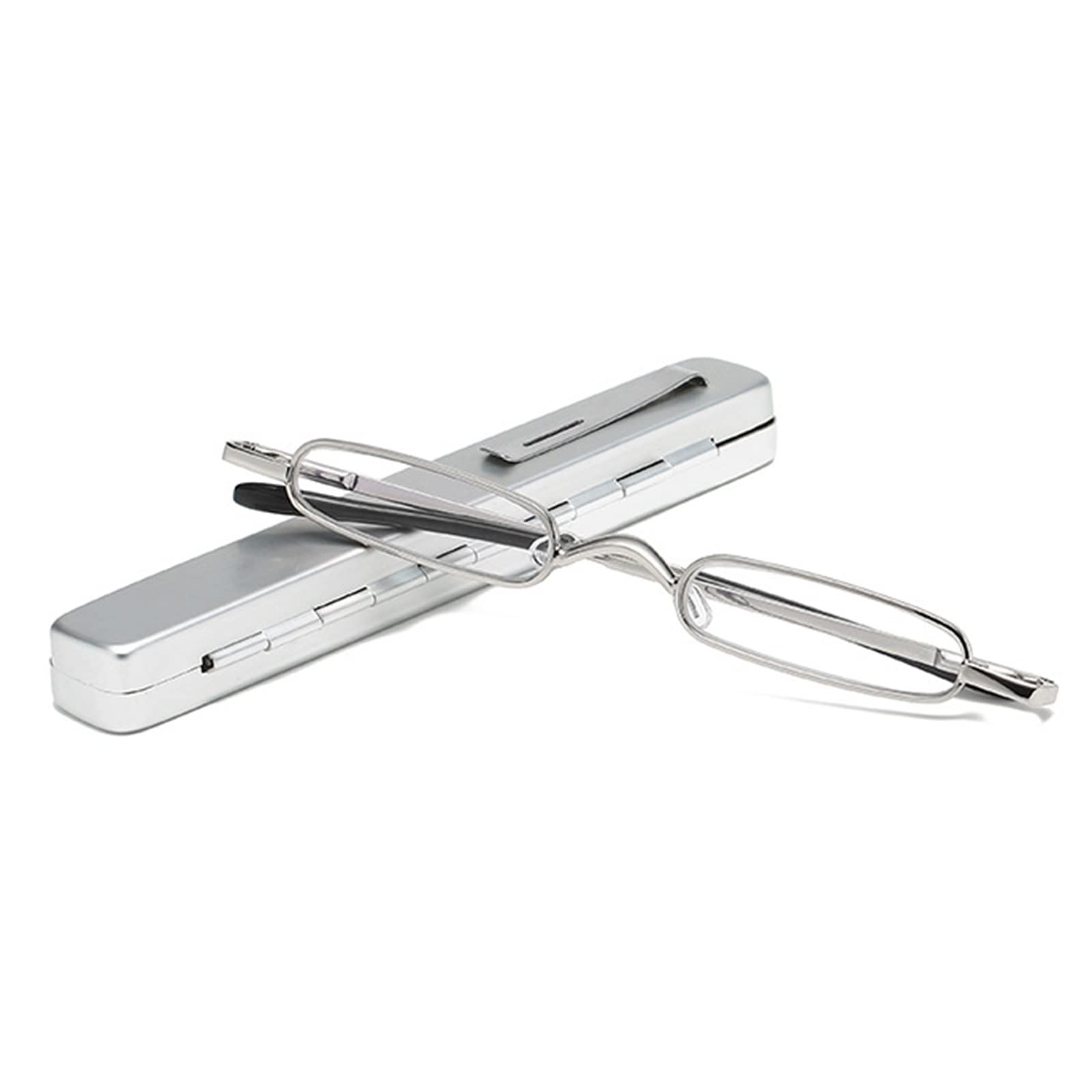 Smukłe Mini Okulary Do Czytania Z Metalowym Etui Na Długopis Dla Kobiet I Mężczyzn, Przenośne Okulary Do Czytania Z Zawiasem Sprężynowym/Silver/1