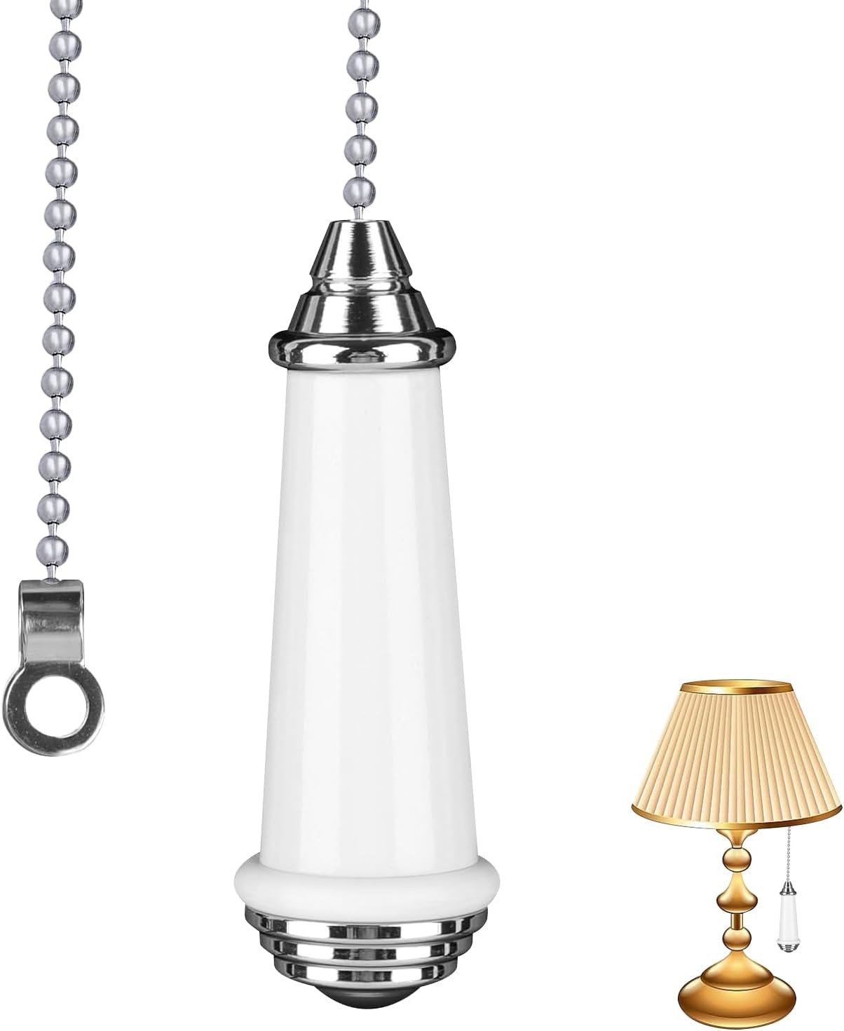 LoNinLoAn Bathroom Light Pull String Ceramic Extension Cord Connector Pull Cords Handle with 150cm Nylon Strings for Ceiling Light Switches Shower Blinds Fan Pull Ends
