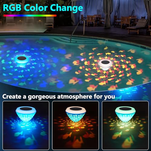 Poolbeleuchtun Solar,Fischmuster Schwimmende pool licht mit RGB Farbwechsel,Wasserdichte Solar Pool Lichter für Pool Zubehör,Pool Lichter die für Schwimmbad,Teich,Spa,Hot Tub schwimmen (2, RGB)