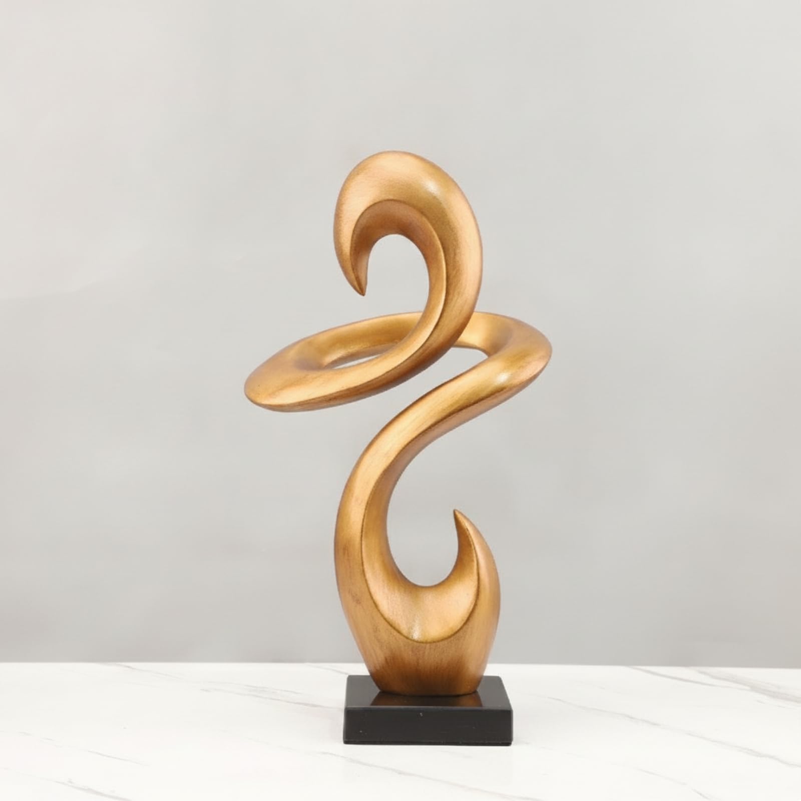 Colcolo Scultura D Resina Ornamento Astratto Moderno Doppia Curva Statuetta da Tavolo con Base Quadrata Stabile Superficie Curva Liscia Rivestimento Dorato Adatta per Soggiorno Libreria Ufficio