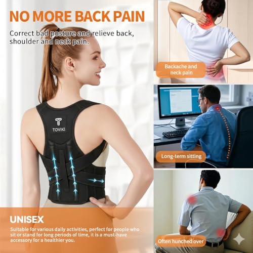Image of Posture Corrector Belt for Men & Women | Back Brace for Lower Back Pain Relief | Lumbar & Shoulder Support Straightener | Adjustable Orthopedic Back Belt Kamar Dard Belt | BLACK