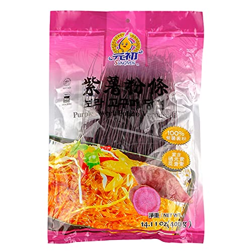 SUNGIVEN Purple Sweet Potato Glass Noodles, Korean Vermicelli Pasta, Fat-free and Gluten-free, 100% Sweet Potato Starch, No Additive, No Alum inside , 14.11 Ounce