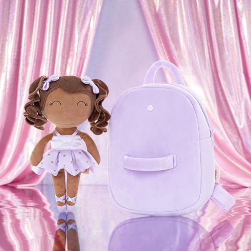Image of Gloveleya Toddler Backpack Baby Ballerina Girl Gifts Plush Curly Hair Ballet Backpack - Black Purple 9 inches