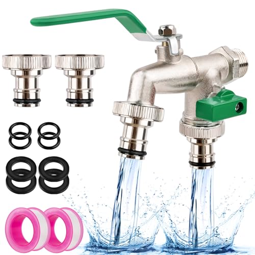 WuGU Rubinetto a Doppia Uscita, Adattatore IBC, Rubinetto per Cisterna 1/2 Pollici, IBC Container Accessori per Rubinetto da Giardino in Ottone - Verde