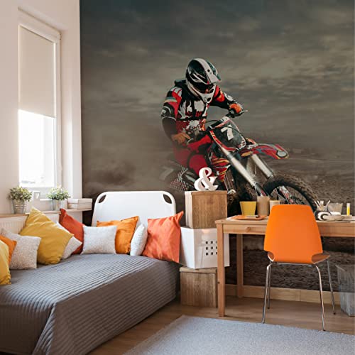 Papier peint moto désert effet 3D pour un salon moderne