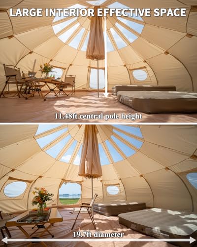 TOMOUNT Canvas Tent with Rainfly with Stove Jack Bell Tent Yurt Glamping Tent with TPU Transparent Roof for Family Camping (19.7 Feet *11.5 Feet) - Image 4