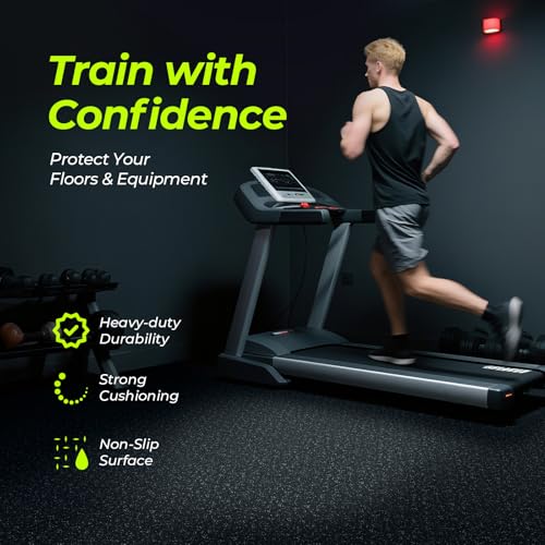 1/2in Thick 48 Sq Ft Rubber Top High Density EVA Foam Exercise Gym Mats Non-Slip 12 Pcs - Interlocking Puzzle Floor Tiles for Home Gym Heavy Workout Equipment Flooring - 24 x 24in Tile, Black & White