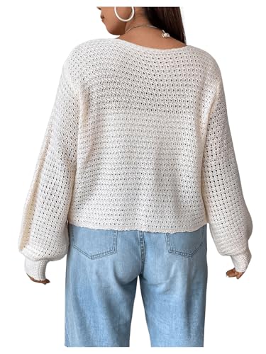 Image of GORGLITTER Women's Plus Size Bow Tie Front Cardigan Crochet Open Front Lightweight Front Tie Cardigan Sweater Fall Apricot Large Plus