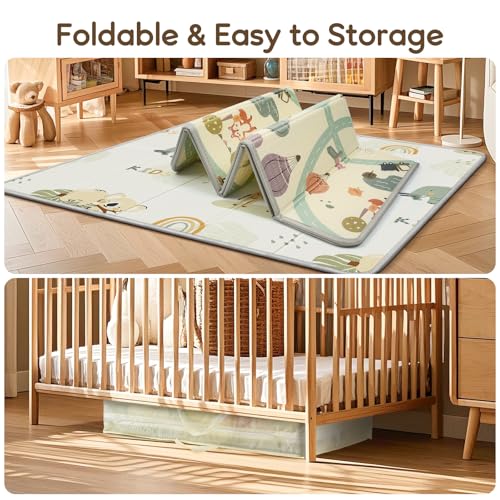 Image of PIGLOG Foldable Baby Play Mat for Floor, 50 x 50 Foam Play Mat for Playpen, Waterproof Reversible Baby Playmat for Tummy Time, Portable Playpen Mat for Babies, Infants & Toddlers 6-12 Months