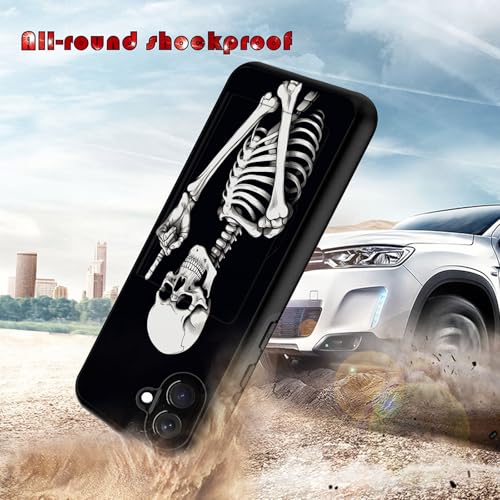 Vobber for iPhone 16 Case,Wallet Case Hidden Card Slot Holder Shockproof TPU and PC Dual Layer Protective Case Cover for iPhone 16 6.1 Inch 2024,Funny Skeleton Skull - image 3