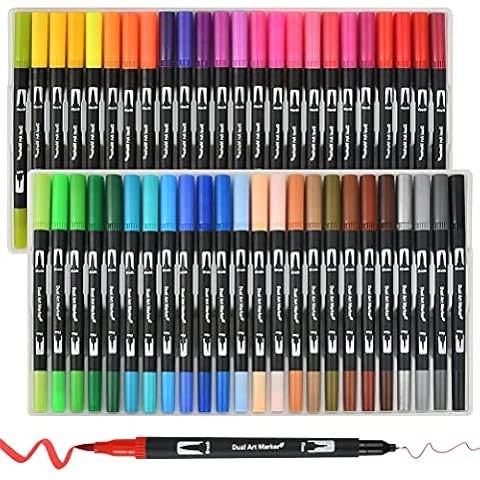 48PCS Felt Tips Adult Colouring Pens, Dual Tip Watercolour Brush Pens Real Paint Brush Pens nail Art Pens for Adults Pack Art Supplies Fineliner Tip Brush Marker for Drawing Sketching Design Cover