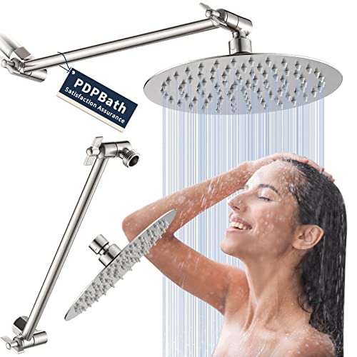 Pdpbath 8" Rain Shower Head With 12" Adjustable Height & Distance Extension Arm,304 Stainless Steel High Pressure Rainfall Showerhead, All Metal Round Waterfall Showerhead With Extender Brushed Nickel #TOP19