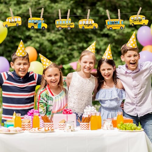 Image of Glitter School Bus Cutouts - 100Pcs Back to School Yellow Bus Cut Outs Bulletin Board DIY Paper Cuts Name Tag for Graduation Gift First Day of School Birthday Party Goodie Bag Stuffer Supplies