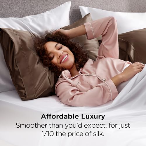 Image of Bedsure King Size Satin Pillowcase Set of 2 - Brown Pillow Cases for Hair and Skin with Envelope Closure, Similar to Silk Pillow Cases, Gifts for Women Men, 20x36 Inches, 2pcs