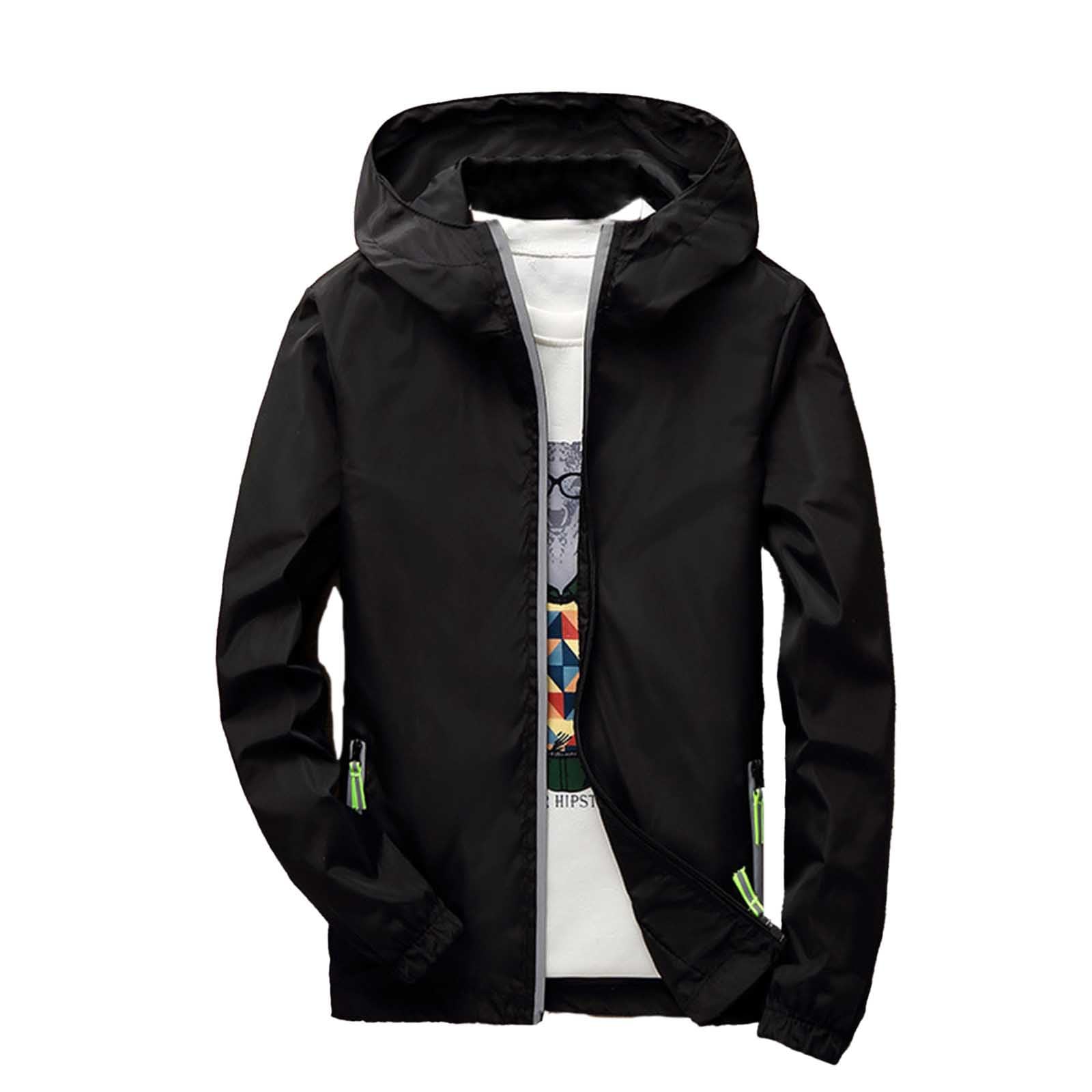 Veste Homme Printemps été avec Capuche,Blouson Homme Mi Saison Grande Taille Veste Softshell Legere Chic Trench Coat avec Poche Zippée Casual D'ExtéRieur Coupe-Vent Veste De Sport