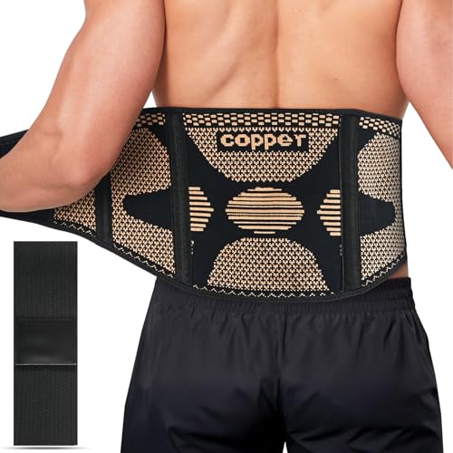 Copper Back Braces for Lower Back Pain, Breathable Lumbar Support Belt for Men & Women with Compression Strap, Lower Back Brace for Herniated Disc, Sciatica, Scoliosis, Heavy Lifting (Black-1, Medium)