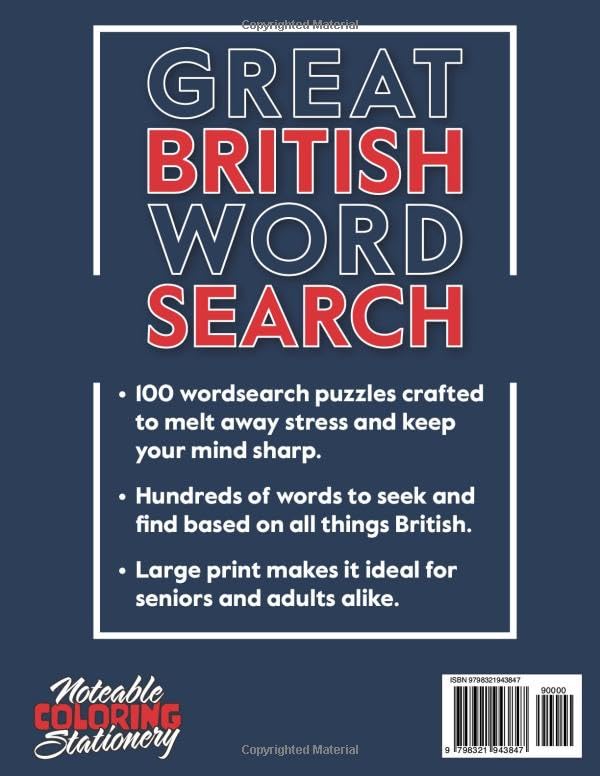 Great British Word Search for Adults: Large Print UK Themed Wordfind Puzzles Book for Adults & Seniors – 100 Relaxing Wordsearches All About the United Kingdom (Large Print Word Search Puzzle Books)