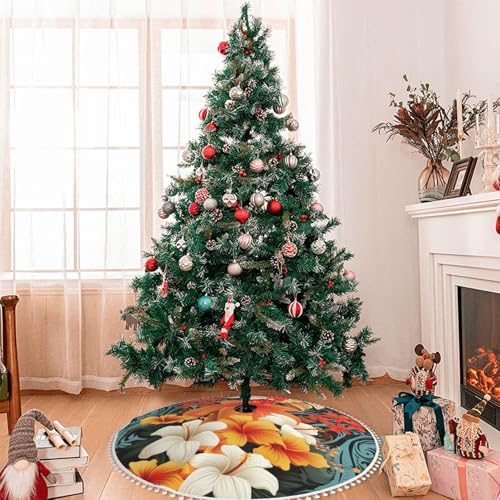 Jupe de sapin de Noël à fleurs 122 cm avec tapis de sapin rustique - 8
