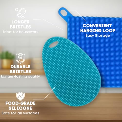 Image of Silicone Dish Sponge Dish Scrubber (Oval and Square) - Dual-Sided, Food Grade Silicone Sponges for Dishes and Housecleaning 2-Pack