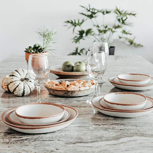 Q Squared Potter Collection Dinner Plate, Set Of 4, Bpa-Free Shatterproof Melamine And Bamboo, 10-Inches, Terracotta #TOP4